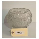 Cut Glass Footed Bowl with Intricate Geometric and Floral Motifs