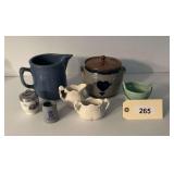 Mixed Lot of Ceramic and Stoneware Tableware Items including Pitcher, Crock, and Miniatures