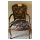 Upholstered Wooden Armchair with Floral Tapestry Pattern