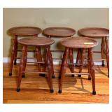 Set of Five Wood Bar Stools