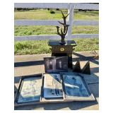 Chinese Ming Table, Candle Holder with Antler Design with Rustic Framed Prints including John Wayne