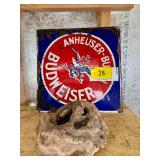 13" Budweiser Porcelain Advertising Sign & Wood Knot