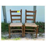Set of Two Ladder Back Chairs with Woven Seats