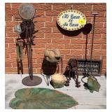 Garden Decor Assortment including Wind Chime, Ornamental Stand, Statues, and Planter
