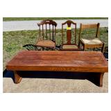 Wood Bench with 3 Assorted Chairs