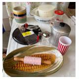 Mixed Kitchenware Lot: Glasbake Bowl, Currier & Ives Bowl, Dripcut Syrup Dispenser, and More