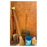 Lot of Assorted Shovels, Broom, Dustpan, Rain-X and Bucket
