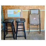 Folding Chair, Bar Stools, and Large Bulletin Board