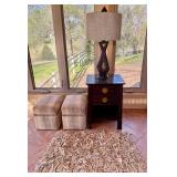 Table Lamp with Nightstand, Ottomans, and Rug Set