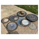 Collection of Silver-Plated Serving Trays and Glass Divided Dish