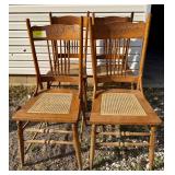 Set of Four Wooden Chairs with Woven Seats