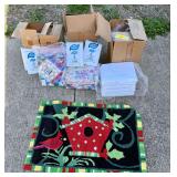 Box Lot Assorted Linens and Decorative Rug