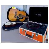 Framus Guitar and Flamingo Ukulele with Victrola Record Player