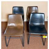 Set of Four Upholstered Chairs, Black and Brown