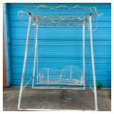 White Metal Frame Garden Swing with Dual Seating