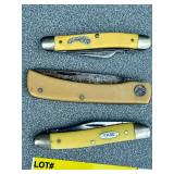 Collection of Three Folding Pocket Knives Including Case and Frontier