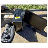 Dell Computer Tower, Monitor, Logitech Keyboard and Mouse, Speakers, and Router
