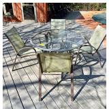 Outdoor Patio Set with Glass Table and Four Sling Chairs