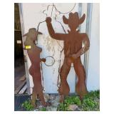 Metal Cowboy and Cowgirl Outdoor Sculpture Set