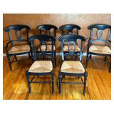 Set of Six Black Painted Chairs with Rush Seats