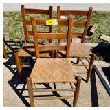 Set of Three Wood Frame Chairs with Woven Seats