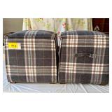 Set of Two Verona Home Collection Plaid Pattern Ottomans