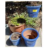 Assorted Terra Cotta and Glazed Pottery Planters with Metal Stand and Bird Bath