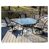 Hampton Bay Outdoor Dining Set with Four Swivel Chairs and Glass Top Table
