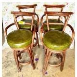 Set of Four Bentwood Bar Stools with Green Seats