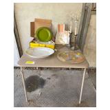 Assorted Kitchenware and Home Decor Items Including Platters, Lamp Set, and Decorative Plates