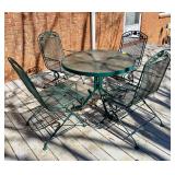 Metal Patio Set with Round Glass Top Table and Four Chairs