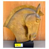 Cast Horse Head Sculpture on Base