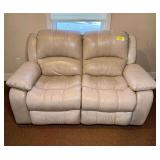 Beige Leather Double Recliner Sofa