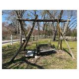 Wooden Porch Swing with Horse Silhouette Design