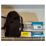 Lot of Compression Socks and Storage Containers with Patterned Tote Bag