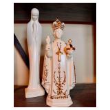 Set of Two Ceramic Religious Statues including Infant Jesus of Prague and Virgin Mary