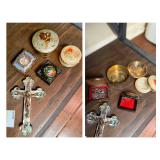 Assorted Decorative Trinket Boxes and Crucifix Lot