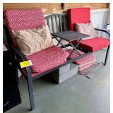 Metal Frame Double Glider Patio Bench with Built-In Center Table and Cushions
