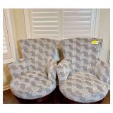 Best Chairs Inc. Upholstered Swivel Armchairs, Pair, Grey Geometric Pattern Fabric- Set of 2