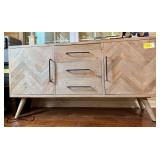 Wooden Credenza with Herringbone Doors and Center Drawers