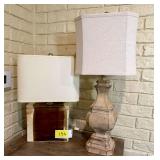 Two Table Lamps Including Signed Studio Pottery Ceramic Lamp and Turned Wood Base Lamp