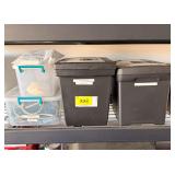 Assorted Electronics, Cables, Power Strips, and Outlet Adapters Lot in Storage Bins