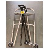 Medical Mobility Lot with Walker and Three Canes