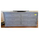 Bassett Furniture Gray Wood Dresser with Six Drawers and Metal Hardware