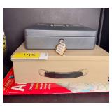 SentrySafe Gray Cash Box and Tan Metal Lockbox Lot with Keys