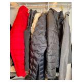 Assorted Outdoor Jackets, Vests, and Scarf Lot including Columbia, The North Face, and FootJoy
