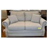 Bassett Tan Upholstered Loveseat with Nailhead Trim