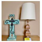 Home Decor Lot: Wooden Cross and Table Lamp with Shade