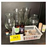 Assorted Glassware, Essential Oils, and Lamp Accessories Lot