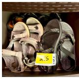 Assorted Lot of Sandals and Belts Including Nike, Under Armour, Teva, and ECCO